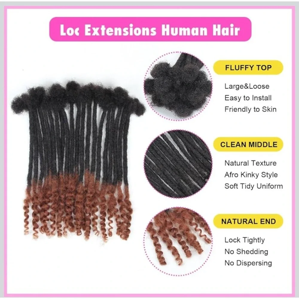 100% Human Hair Handmade Loc Extensions‎ 10 Inch Curly Ends 50 Strands 1B/30 New